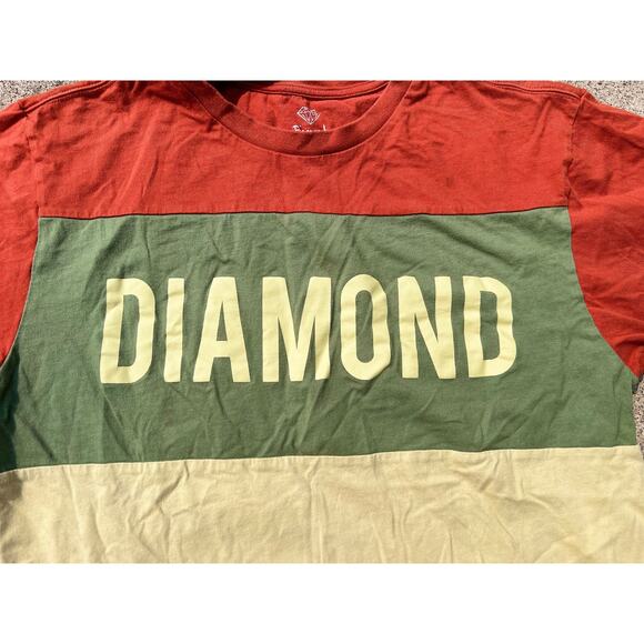Diamond Top Men Size Large Rust Green Cream Graphic Logo Short Sleeve Tee Shirt - Picture 3 of 5